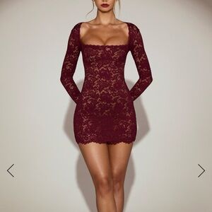Oh Polly Burgundy Lace Long Sleeve Mini Dress